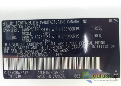 2026 Lexus Rx Rx 350H Premium из США, поврежденный, VIN 2T2BBMCA1TC105537